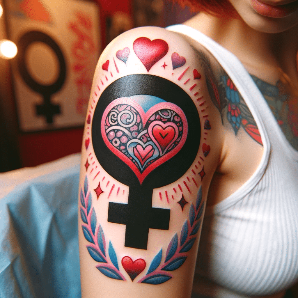 venus symbol with hearts tattoo 