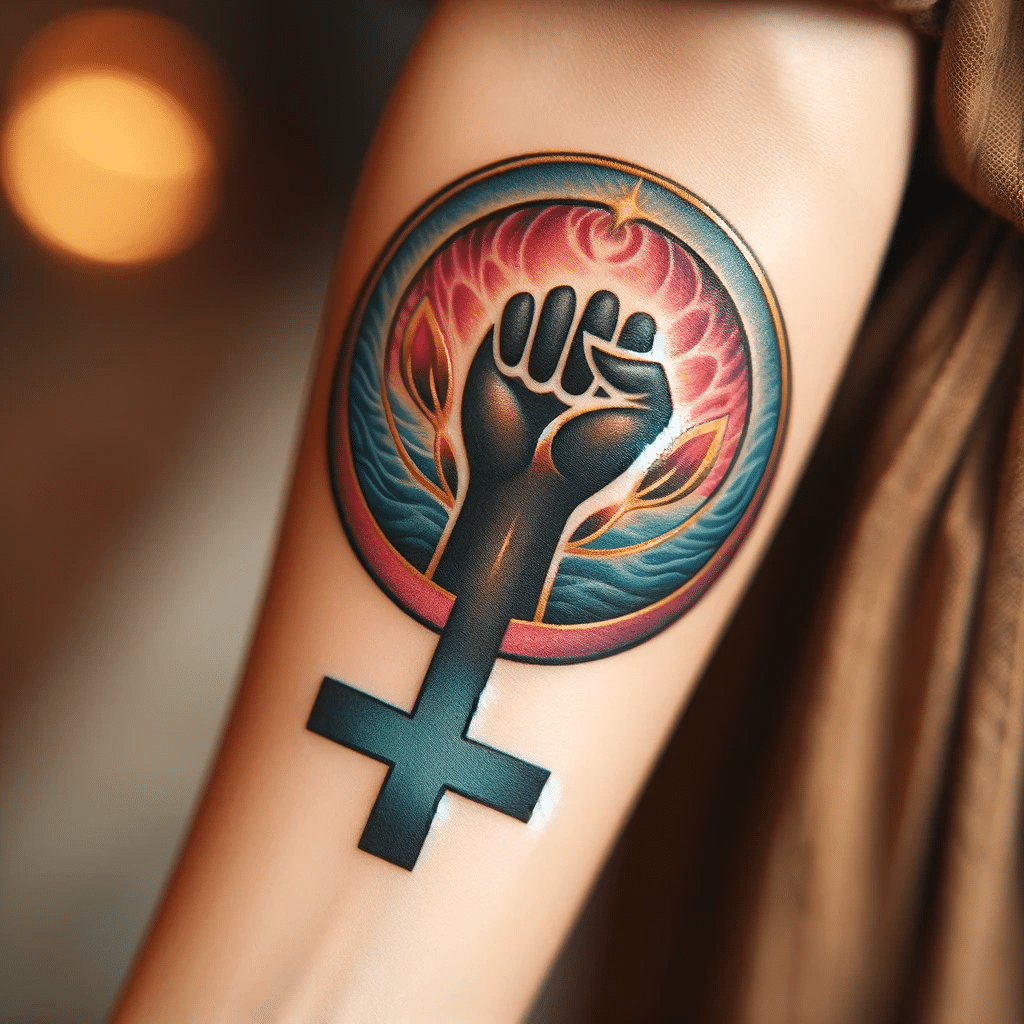 venus symbol and fist feminist tattoo 