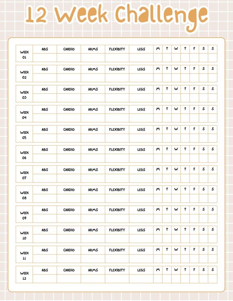 printable 12 week challenge for fitness