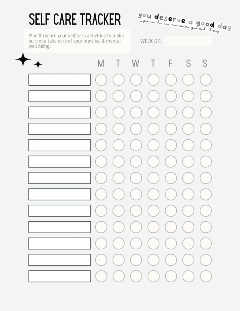 self care tracker printable