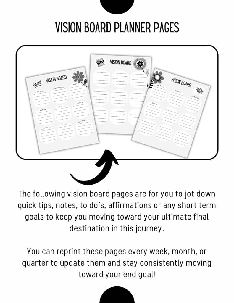 vision board planner pages