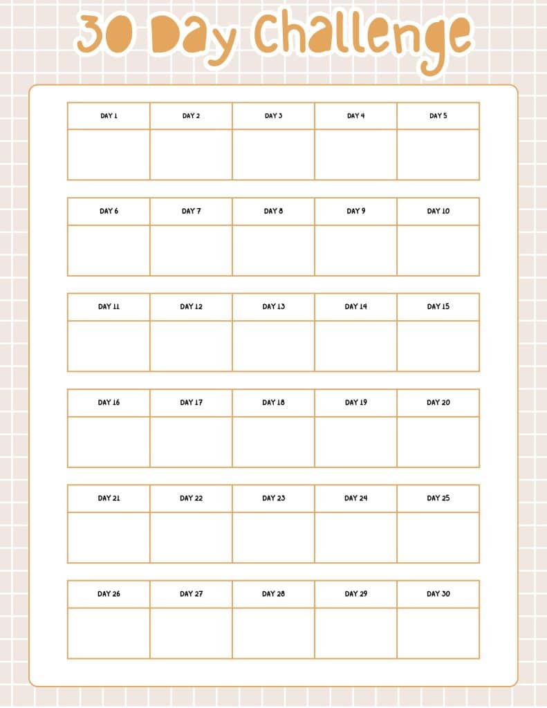 30 day challenge for fitness printable page