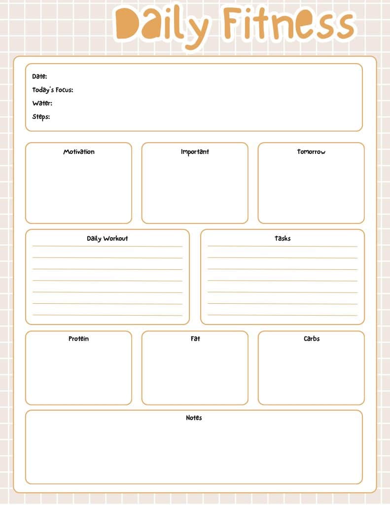 daily fitness planner printable