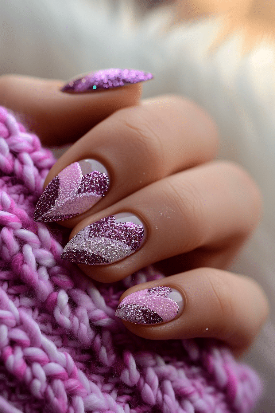 purple glitter heart purple valentine nail designs
