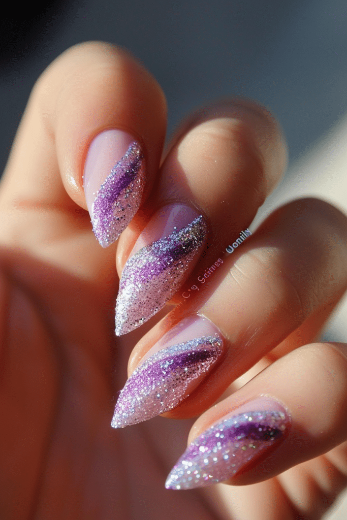 purple glitter stripe nails
