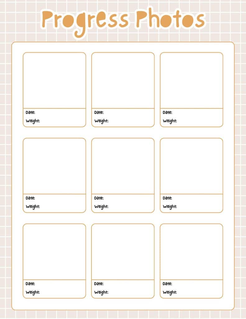 printable progress photos page for fitness journey, for fitness journal planner