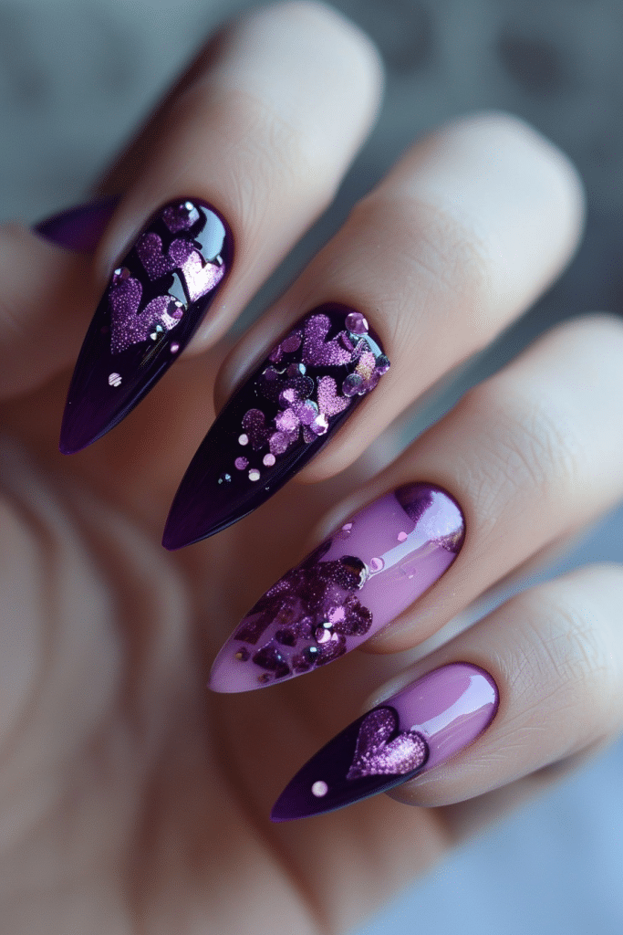 heart purple valentine nails designs