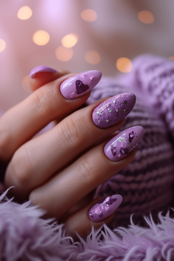 purple heart valentine nails designs