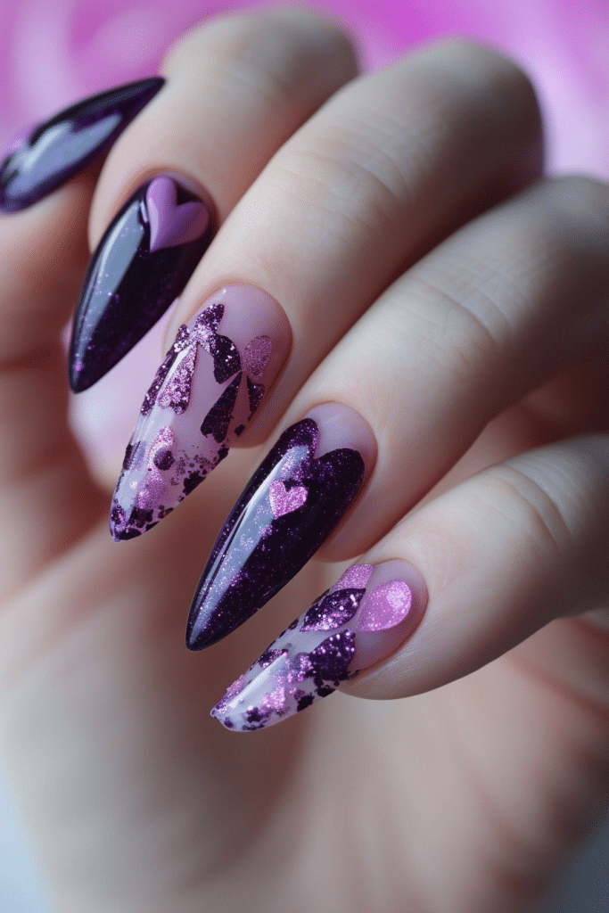 purple heart valentine nails designs