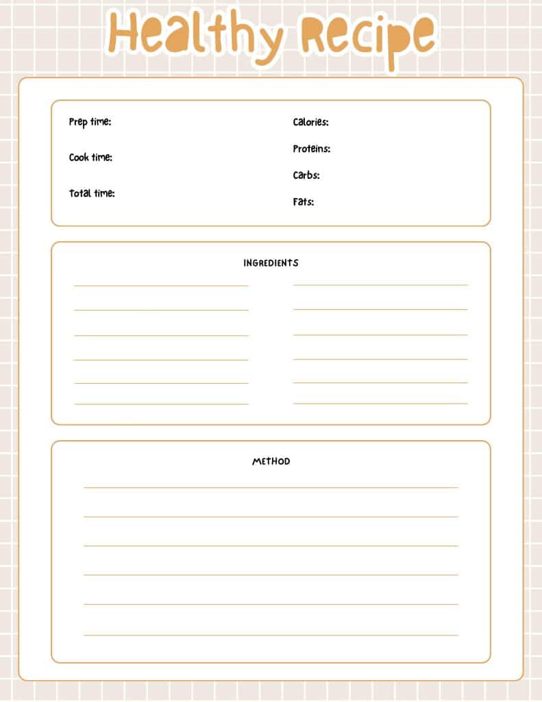 healthy recipe page printable