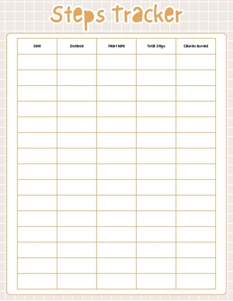 printable steps tracker page for fitness journal