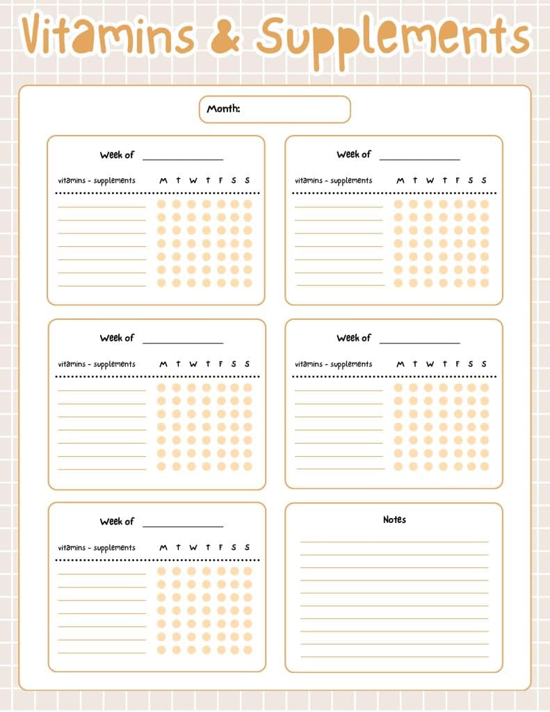 vitamins and supplements tracker printable page