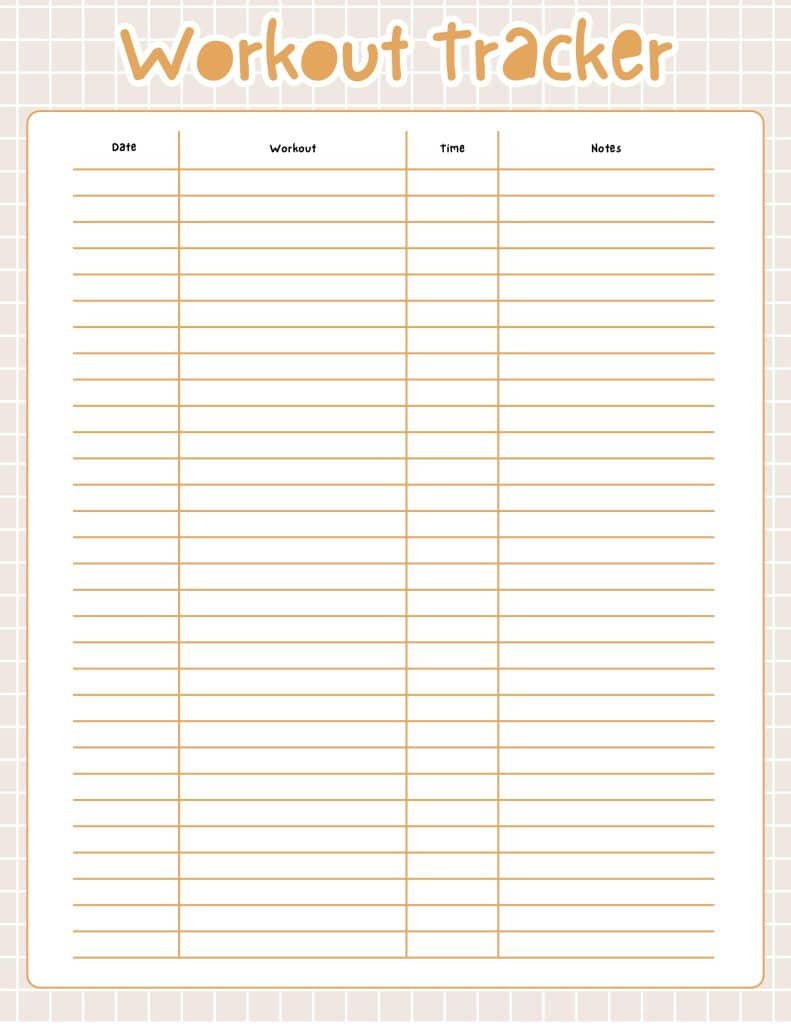 workout tracker printable page