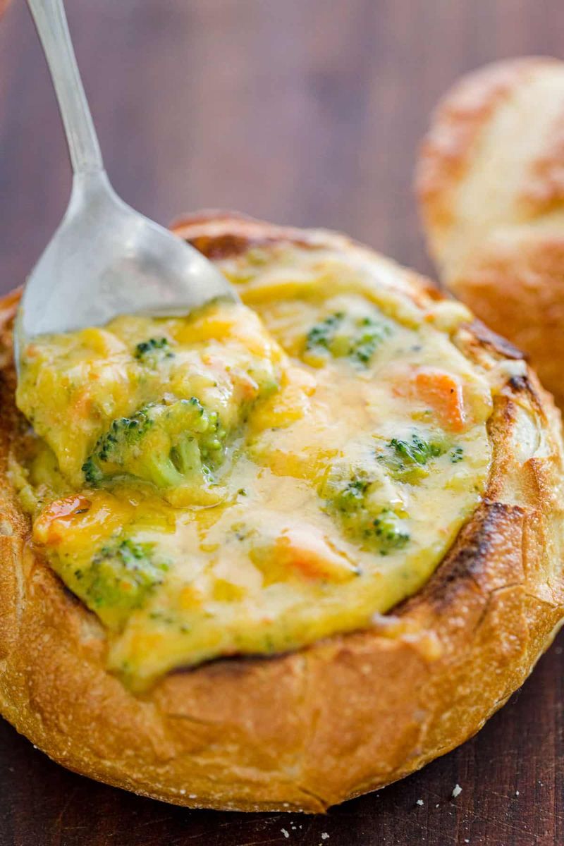 Panera Bread Broccoli Cheddar Soup in a Bread Bowl