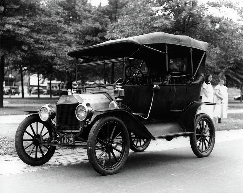 Early Automobiles Parked on Main Street