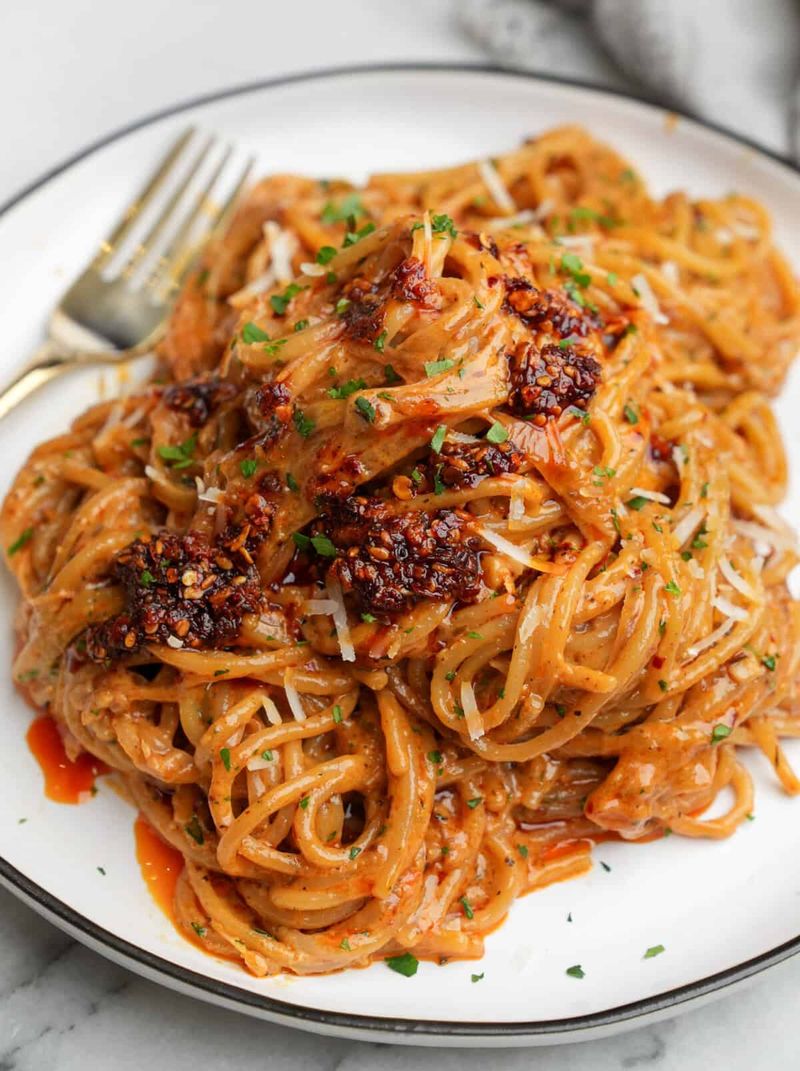 Caramelized Onion Pasta with Chili Crisp
