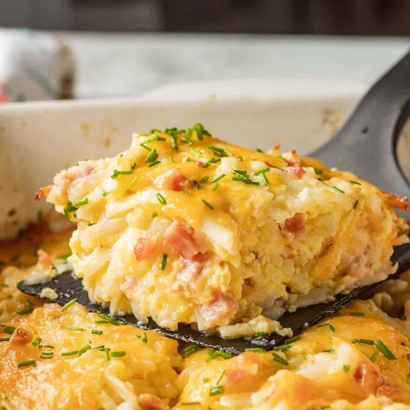 Cheesy Hash Brown Ham Breakfast Casserole