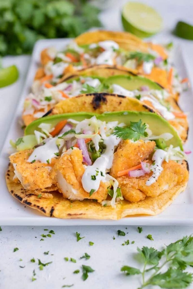 Fish Tacos with Garlic Lime Crema