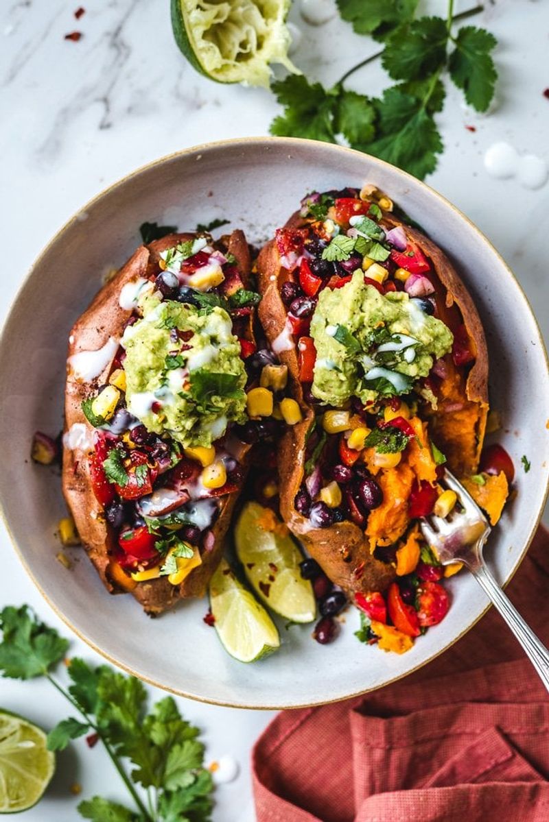 Stuffed Sweet Potatoes with Black Beans and Veggies