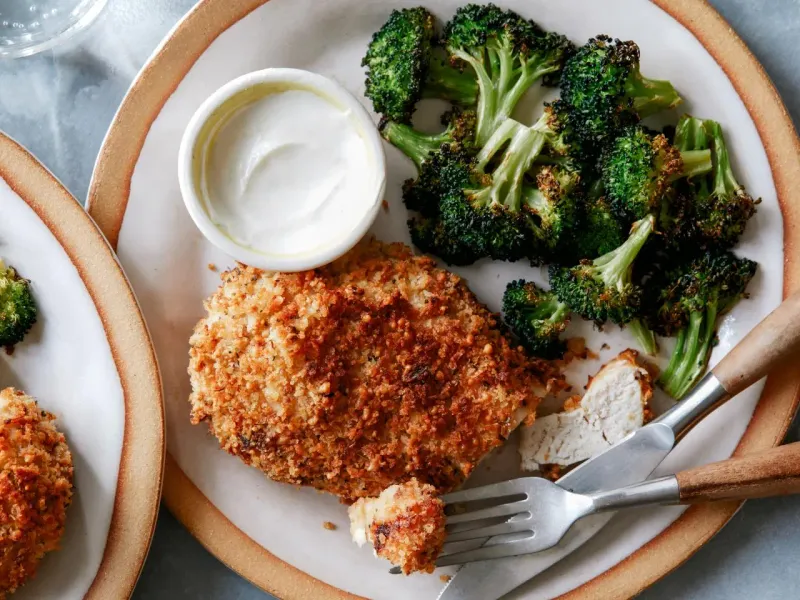 Air Fryer Parmesan Chicken with Charred Broccoli