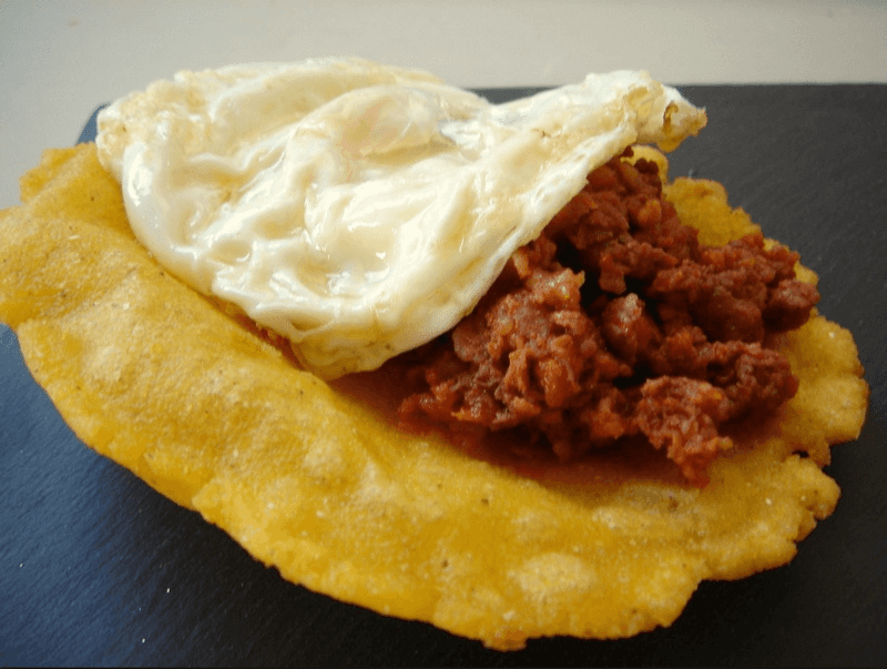 Asturian Tortos with Picadillo and Fried Egg