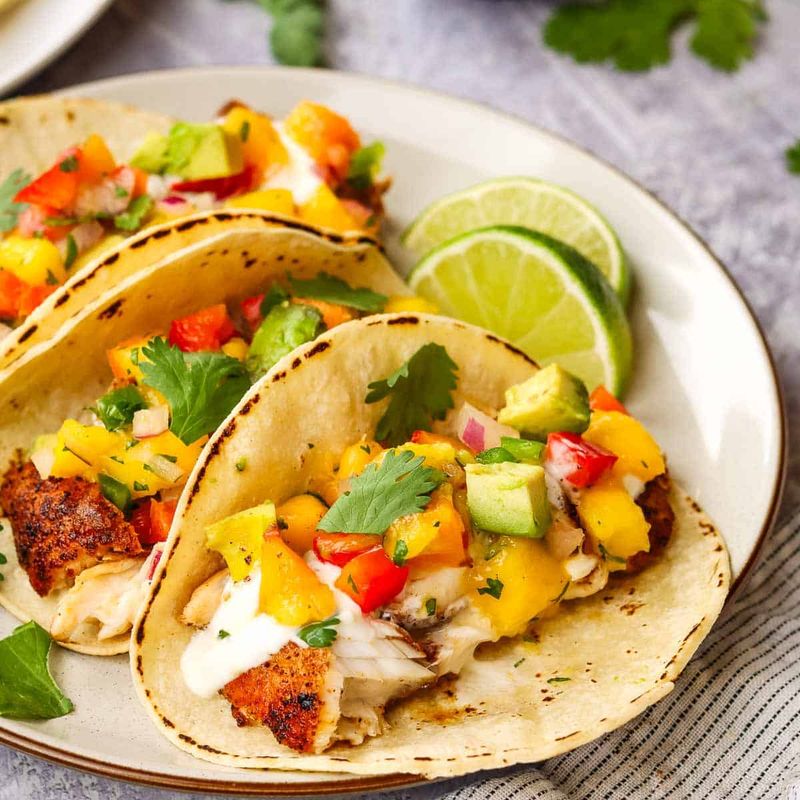 Mango Salsa on Grilled Fish Tacos