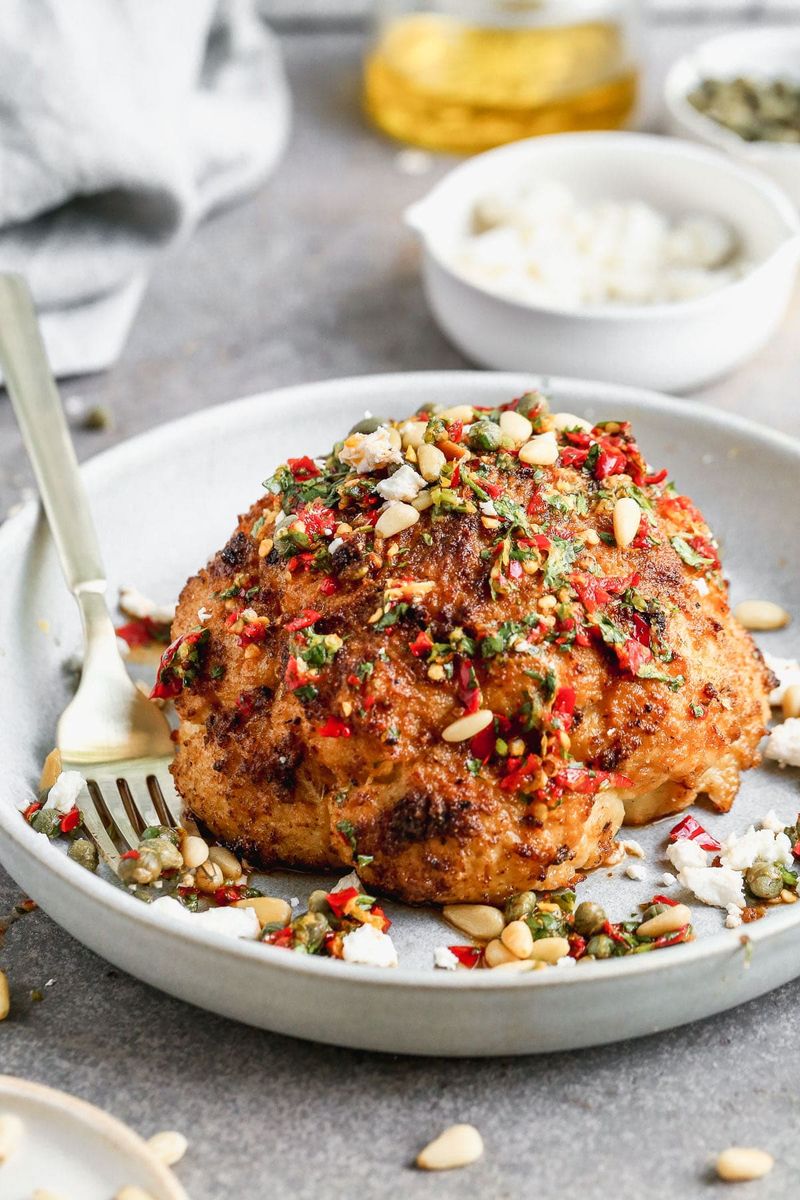 Whole Roasted Cauliflower With Spiced Crust