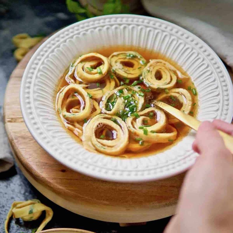 Austrian Frittatensuppe (Pancake Strip Soup)