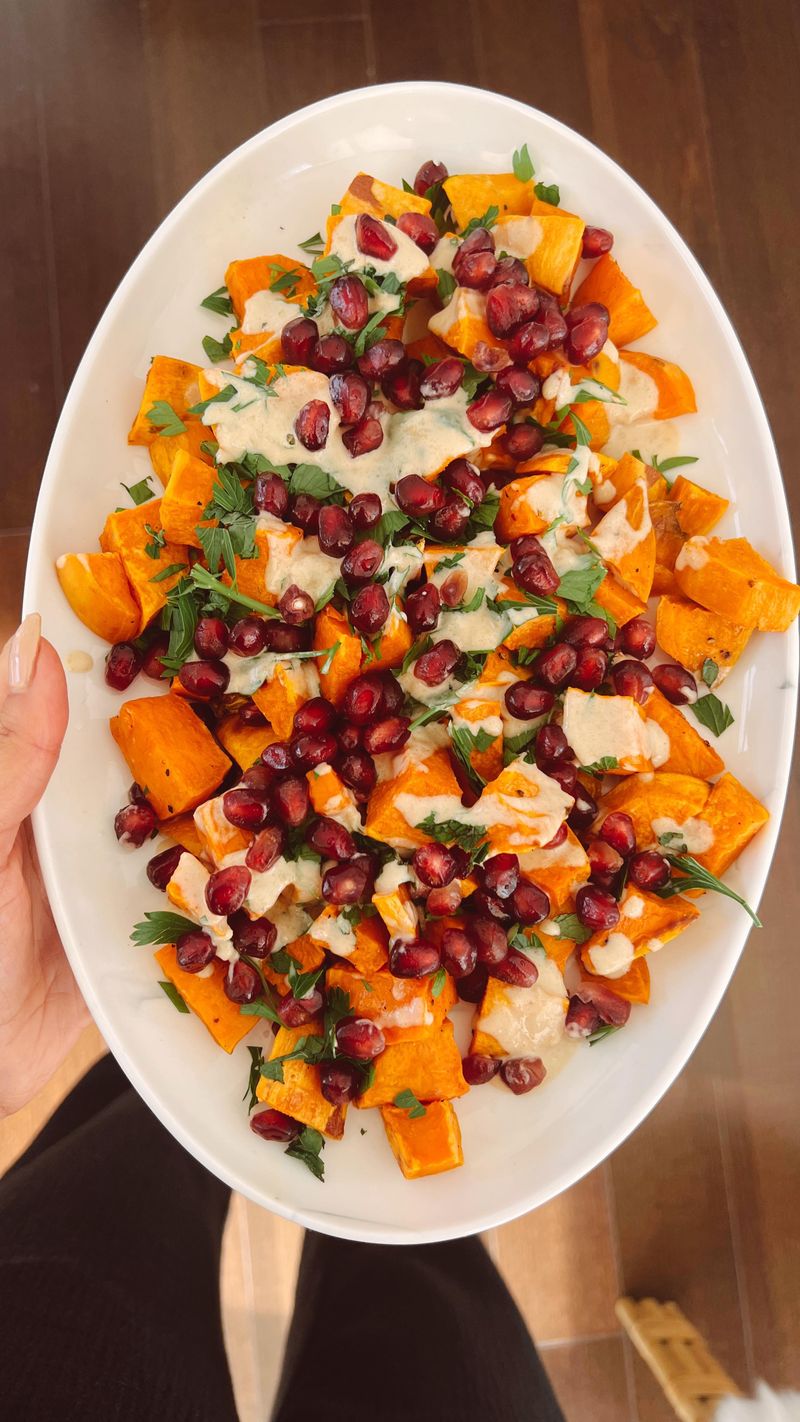 Tahini and Pomegranate Seeds