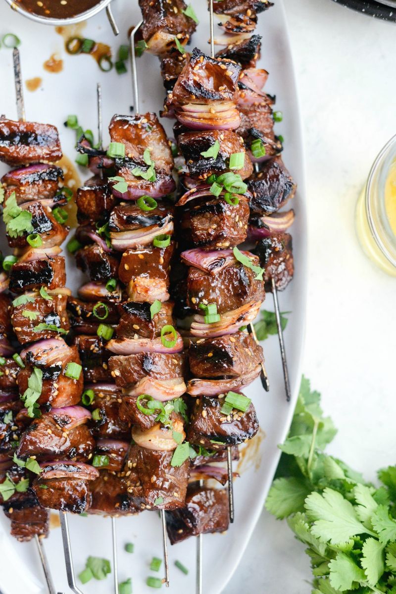 Soy Glazed Steak Skewers with Sesame Noodle Salad