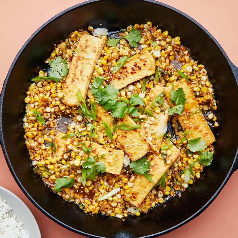 Tofu in Miso Butter Sauce with Corn