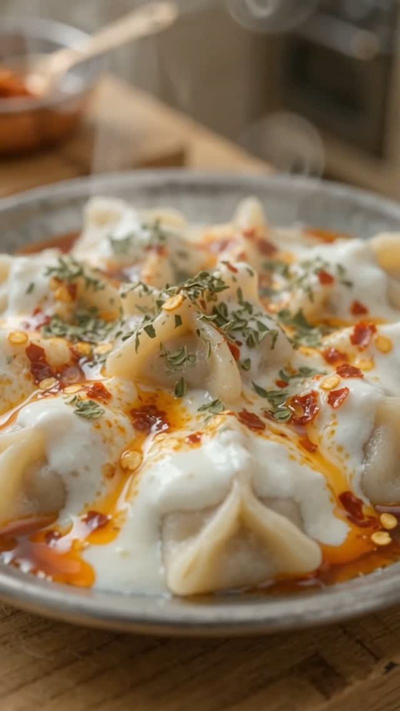 Manti (Turkish Dumplings) with Crispy Base