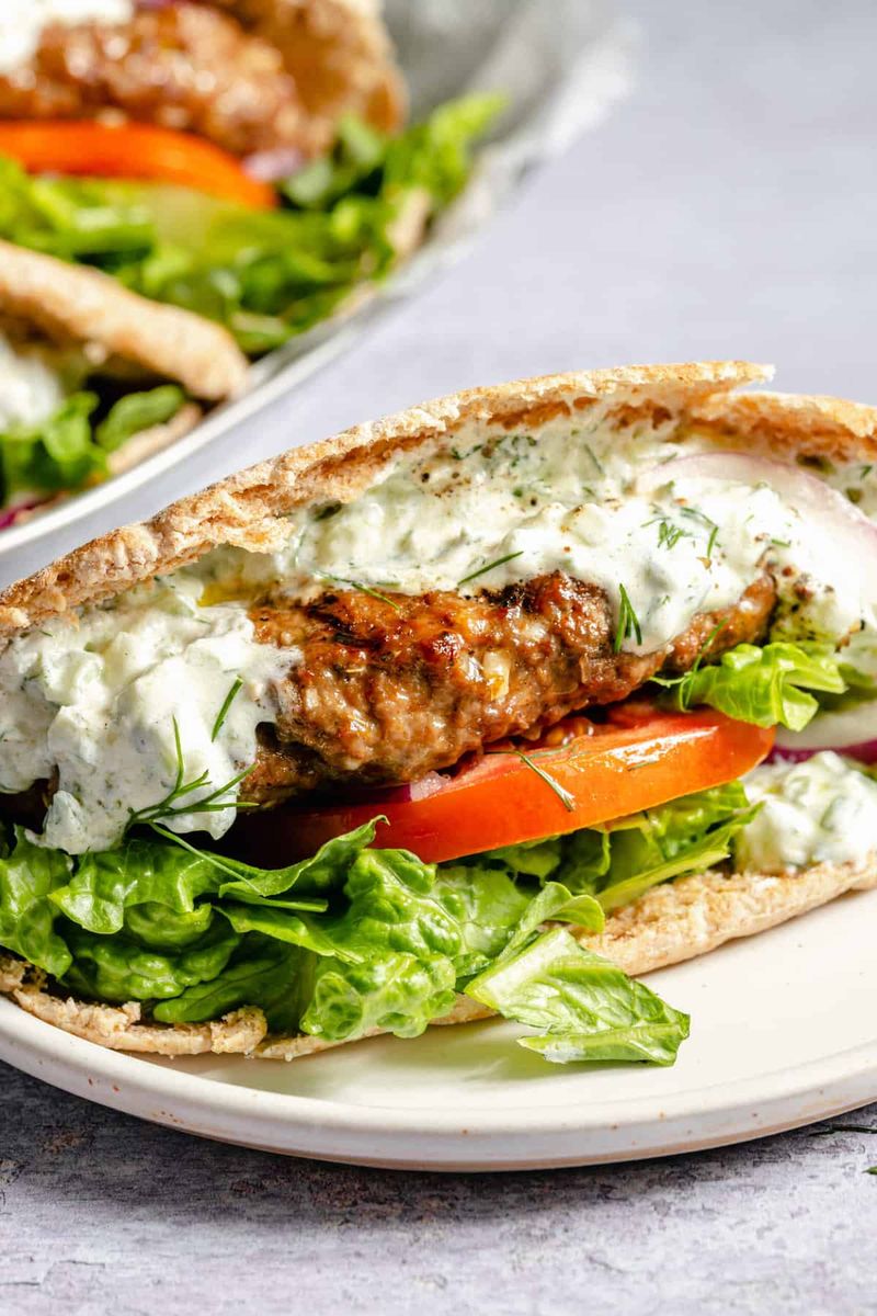 Greek Lamb Burgers with Tzatziki and Grilled Pita