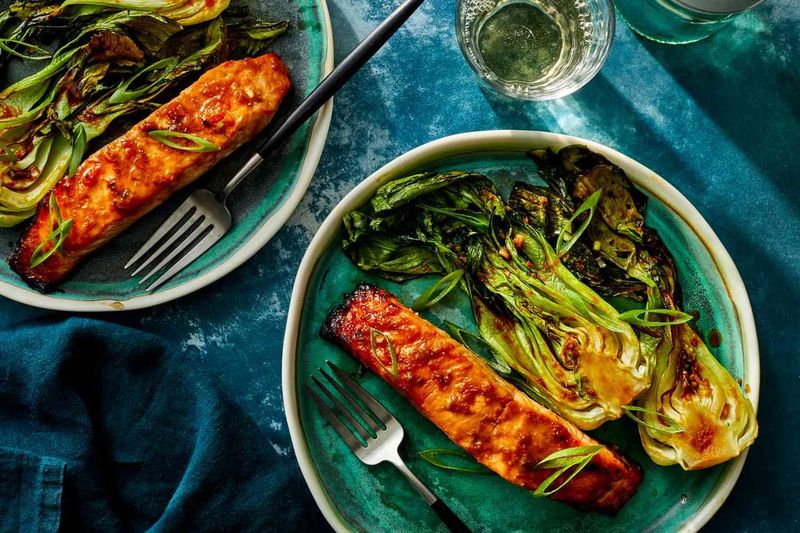 Poached Salmon with Miso Ginger Broth and Bok Choy