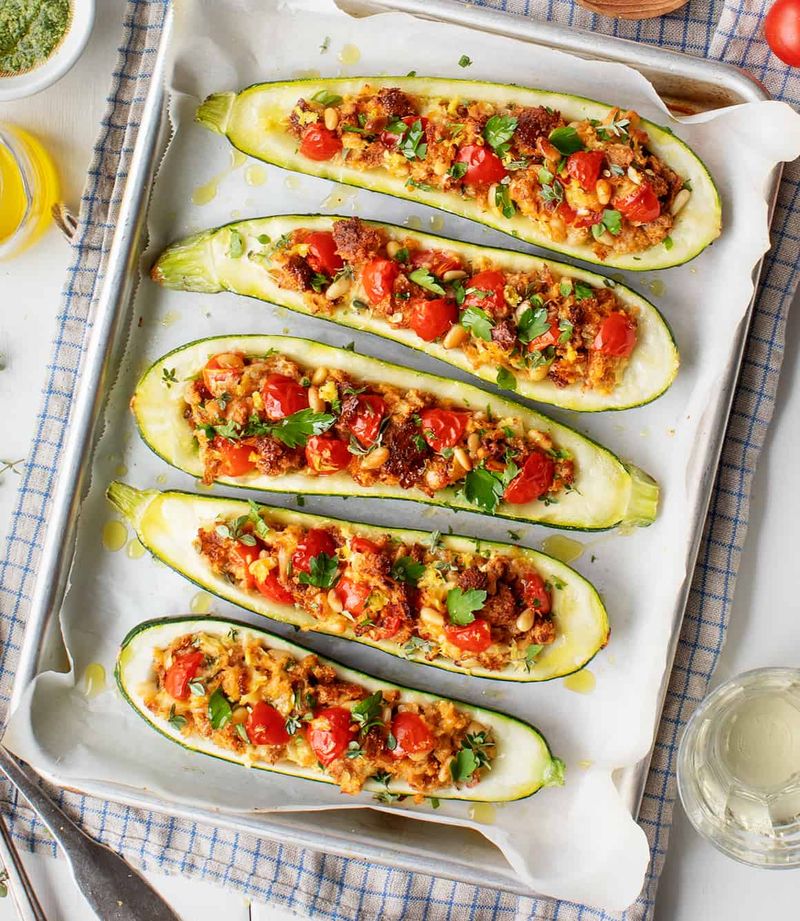 Stuffed Courgette Boats with Tomato and Herb Filling