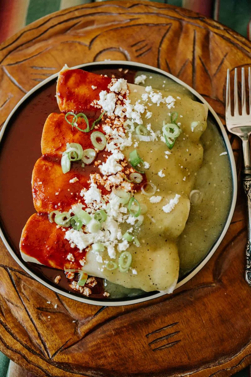 Blue Corn Enchiladas Christmas Style