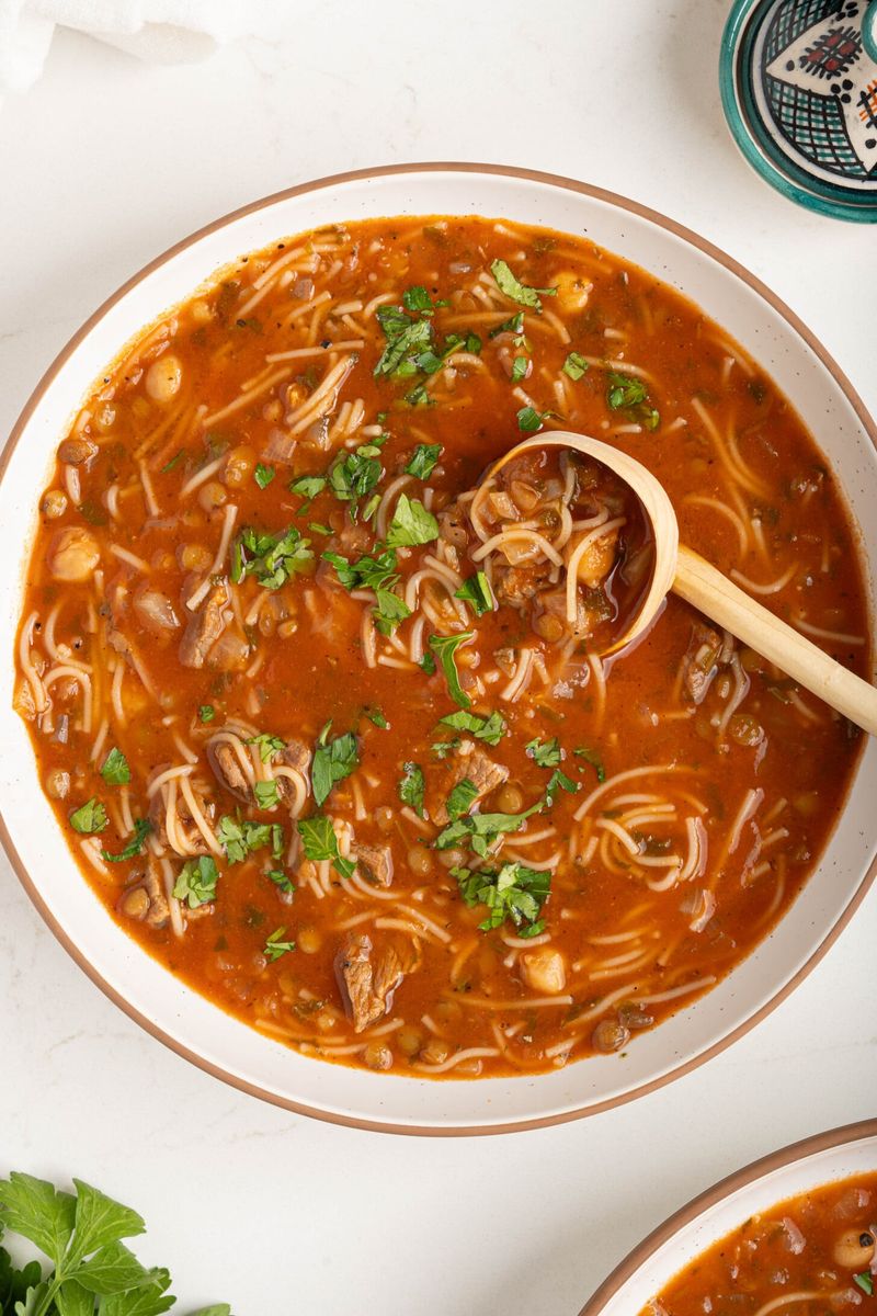 Moroccan Harira - Tomato Lentil and Chickpea Soup