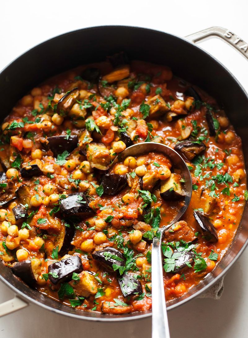 Roasted Eggplant and Chickpea Stew with Warm Flatbread