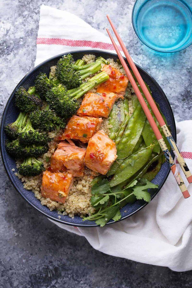 Baked Salmon with Quinoa and Roasted Broccoli