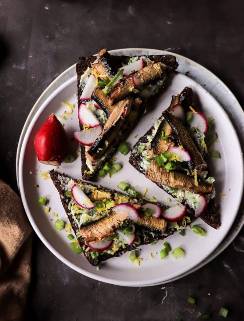 Sardines and Lemon Zest on Rye Toast