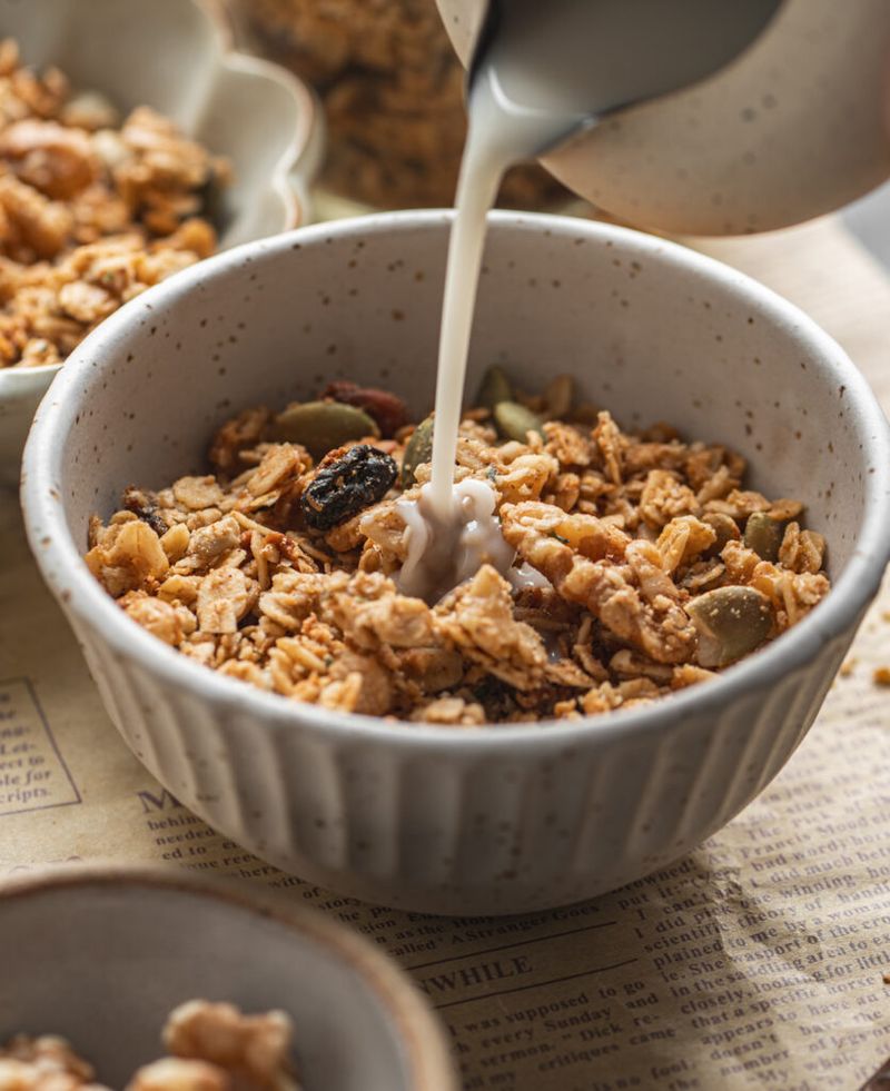 Honey Walnut Oat Granola Bowl with Warm Milk
