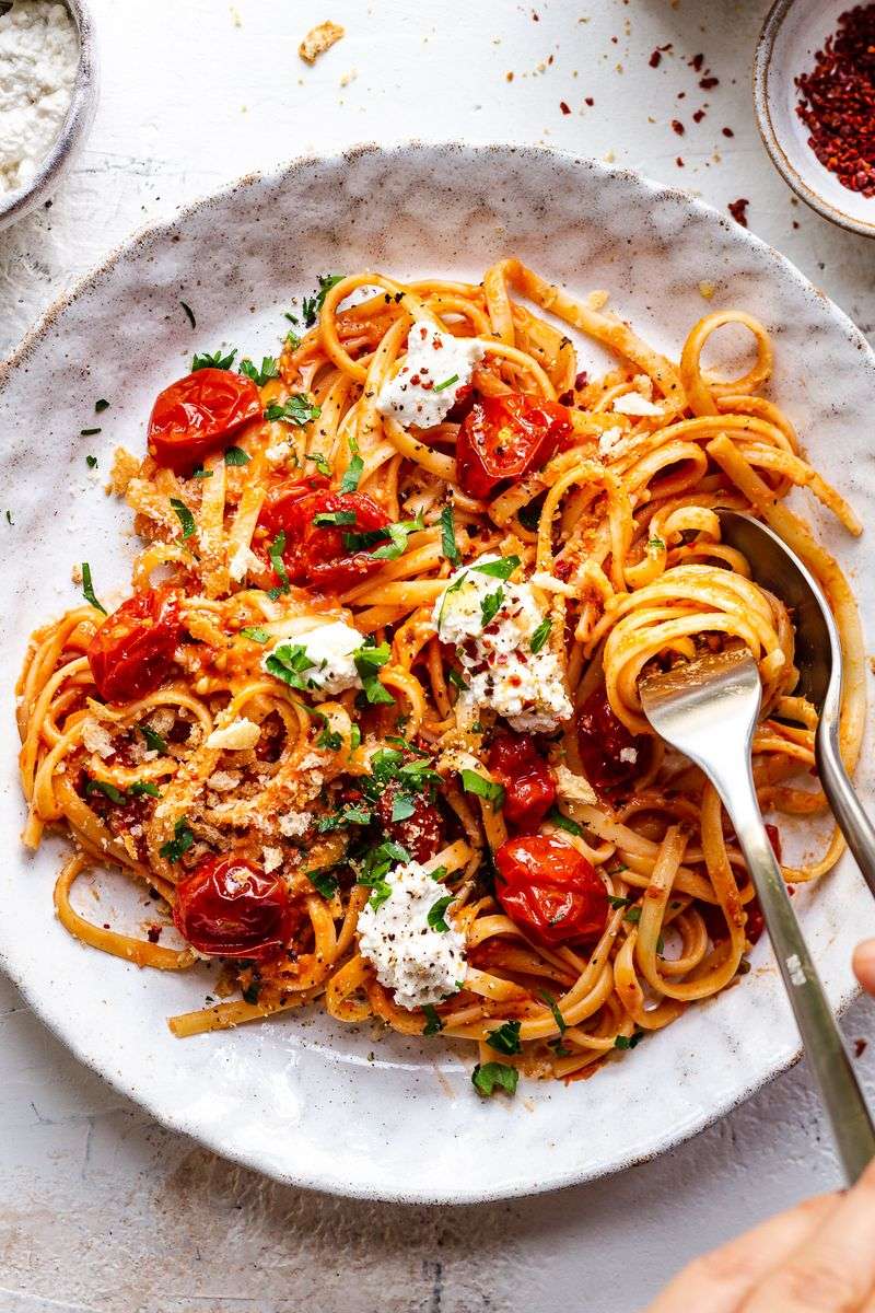 Slow-Roasted Tomato Pasta with Garlic and Fresh Herbs