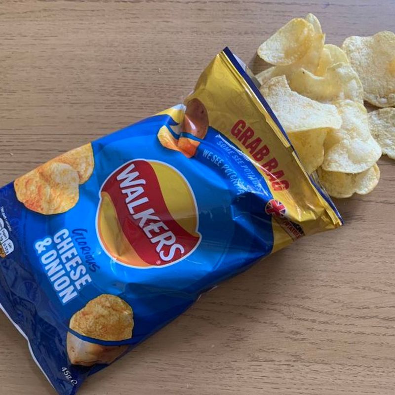 Cheese and Onion Crisps in Blue Bags