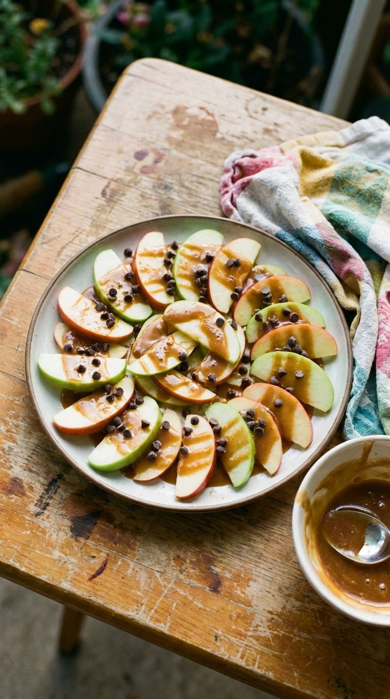 Apple Slices with Almond Butter and Dark Chocolate Chips
