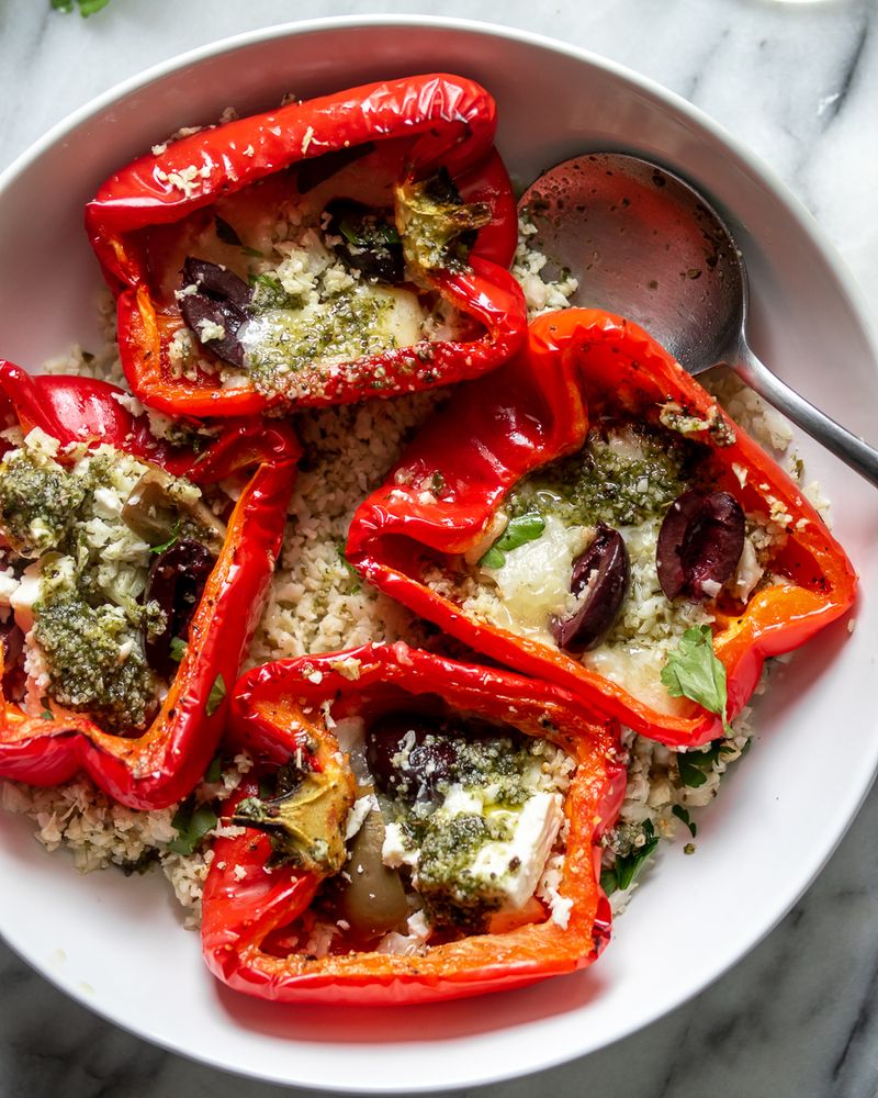 Greek-Style Stuffed Bell Peppers with Cauliflower Rice
