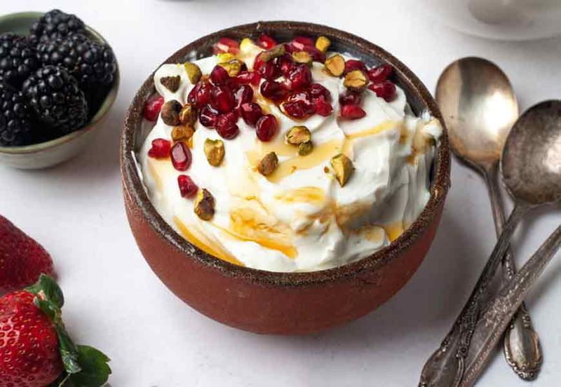 Pomegranate Seeds Over Greek Yogurt