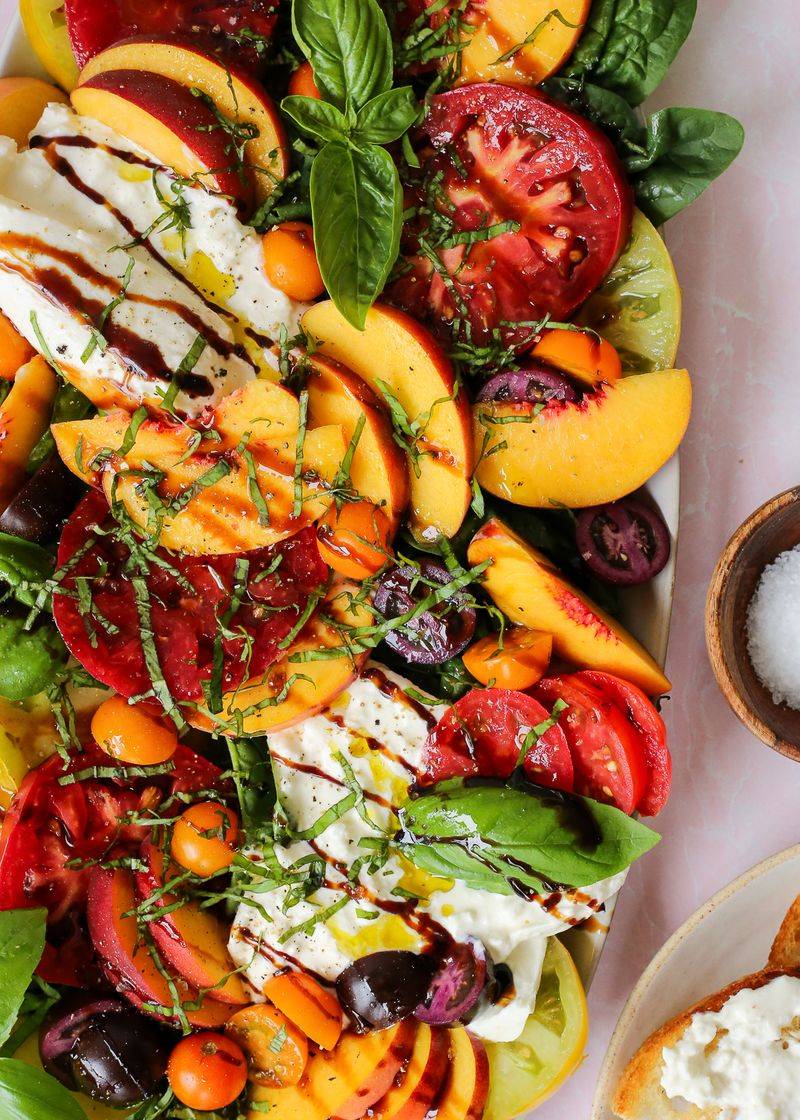 Peach Tomato and Burrata Salad