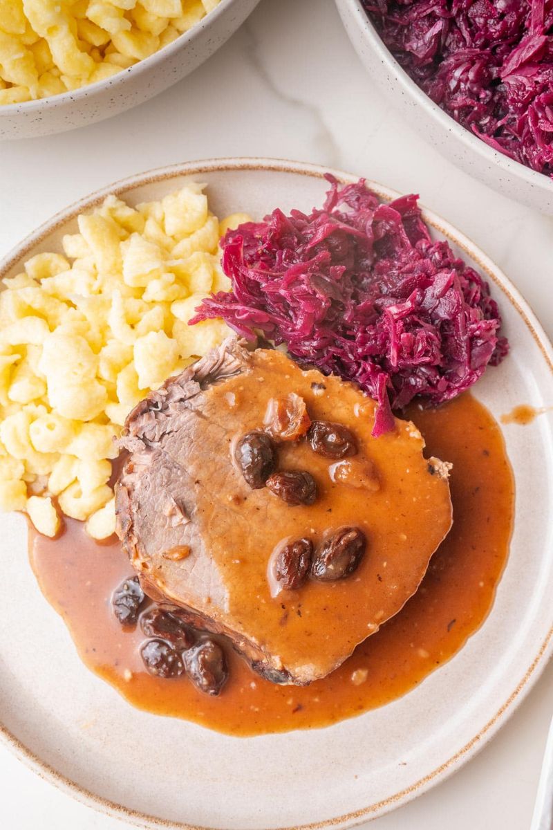 German Sauerbraten with Raisins and Ginger Gravy