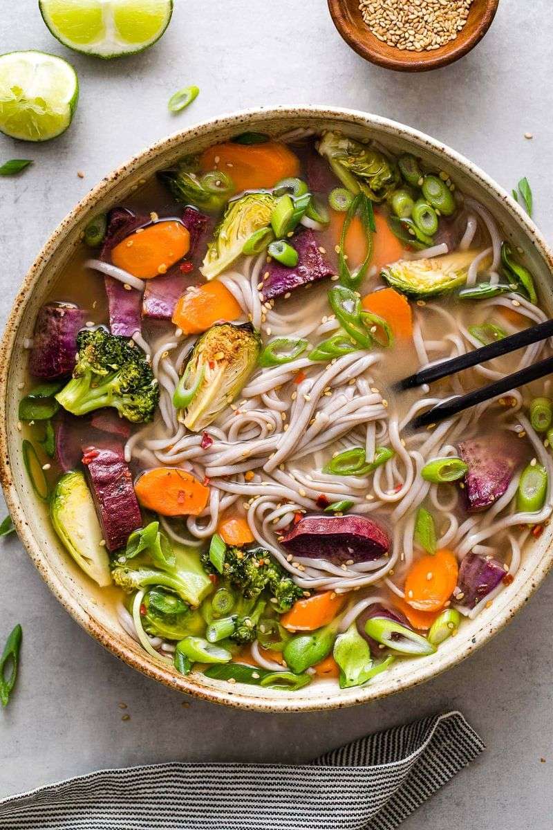 Miso Soup with Tofu, Seaweed, and Soba Noodles