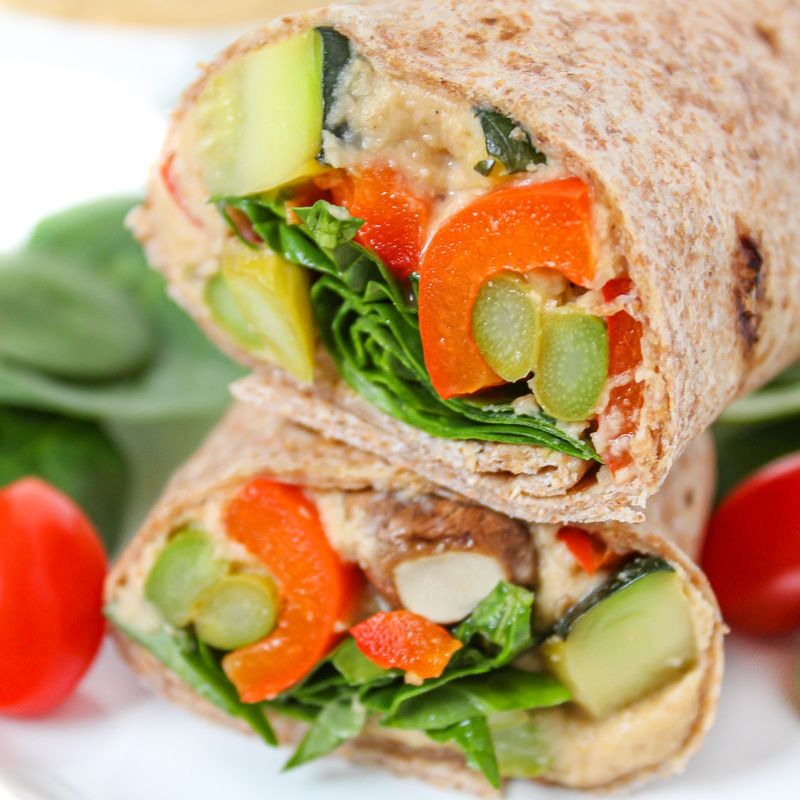 Roasted Vegetable Hummus Wraps